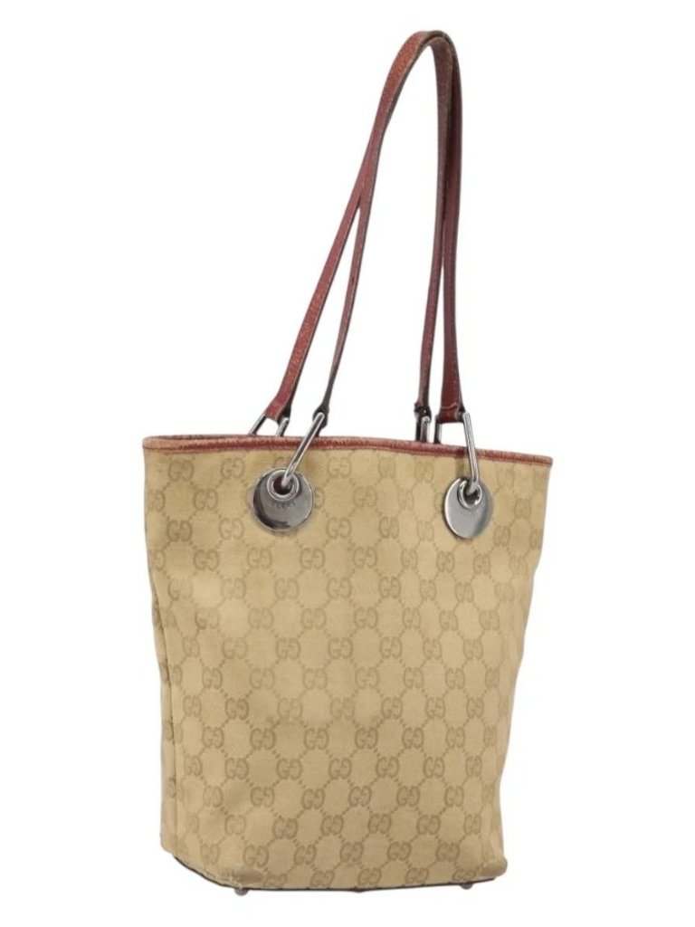 Gucci Gg Canvas Tote Bag Beige Silver 120840 Auth Ep13283